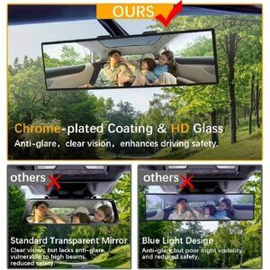 #610 Rearview Mirror, Chrome Anti-Glare Panoramic Car Interior Clip-On